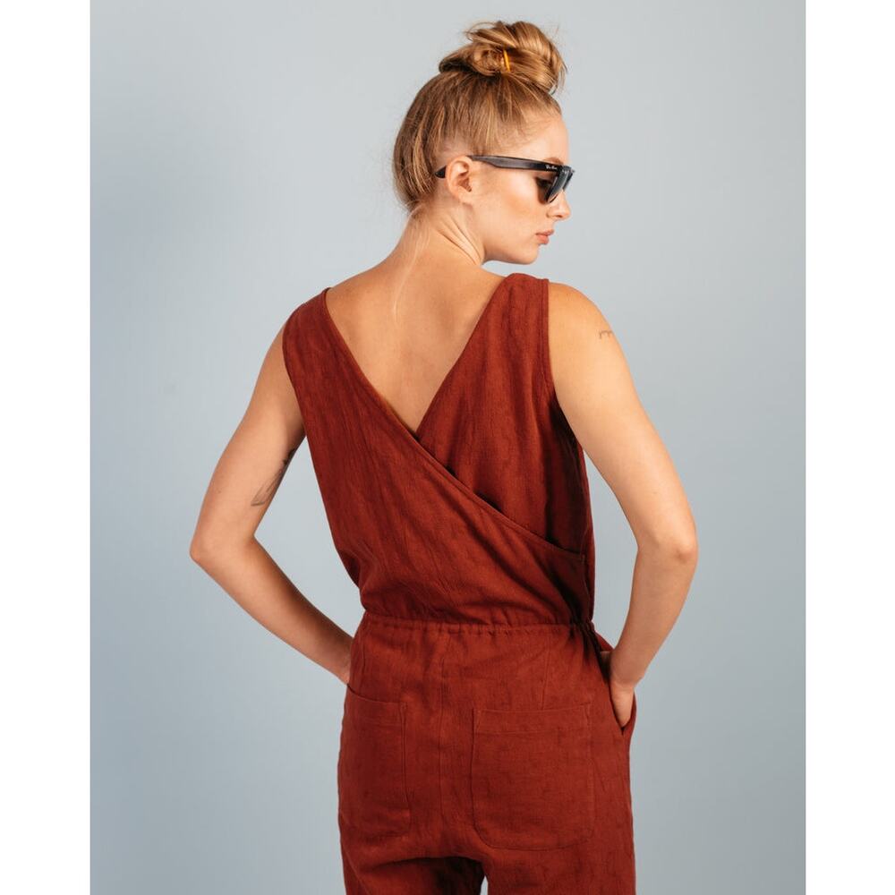 & Other Stories Rust Brown Sleeveless Linen Jumpsuit